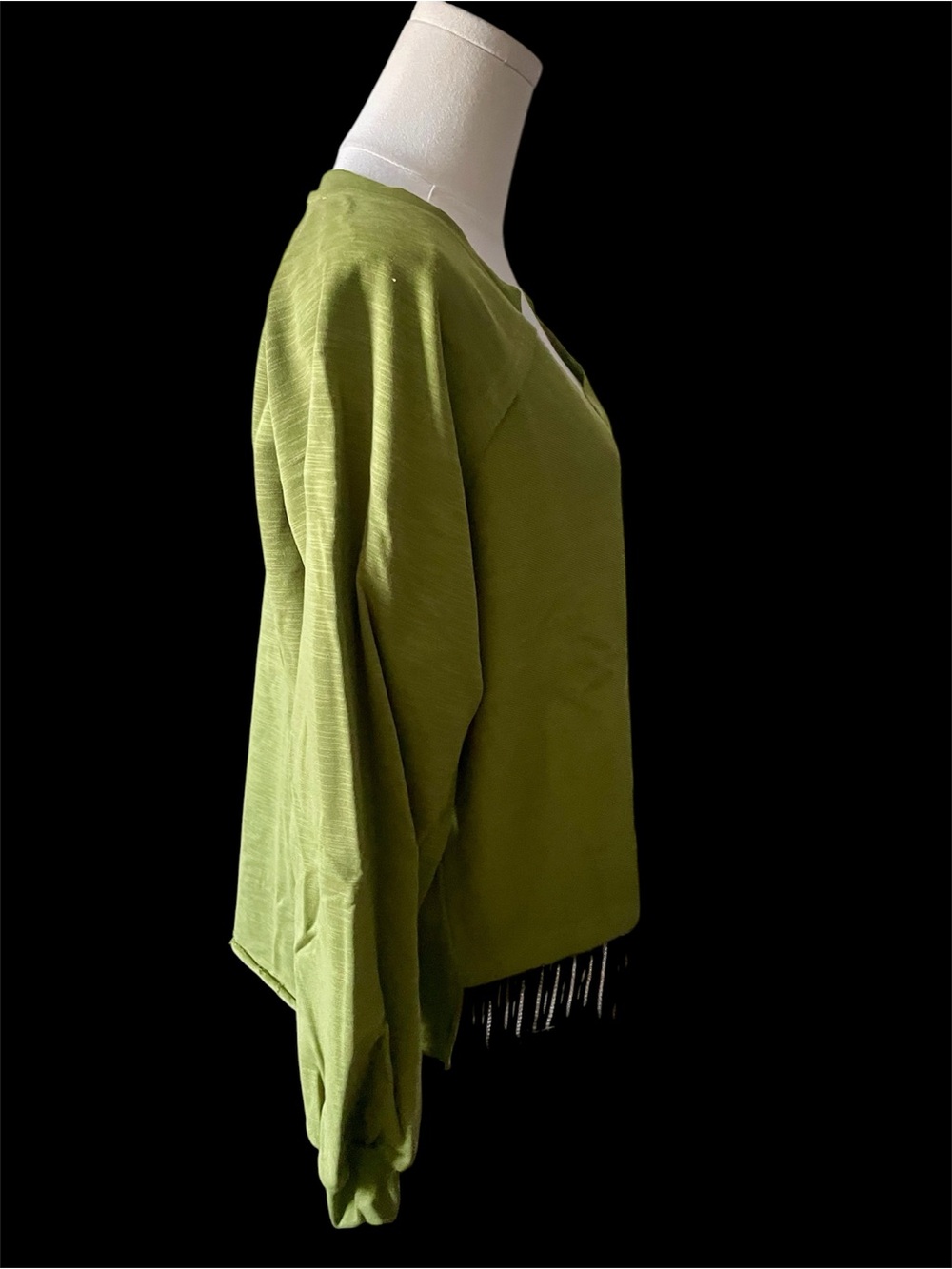 Blue Velvet Olive Rhinestone Fringe Top Boho Festival L NWT - Picture 6 of 12